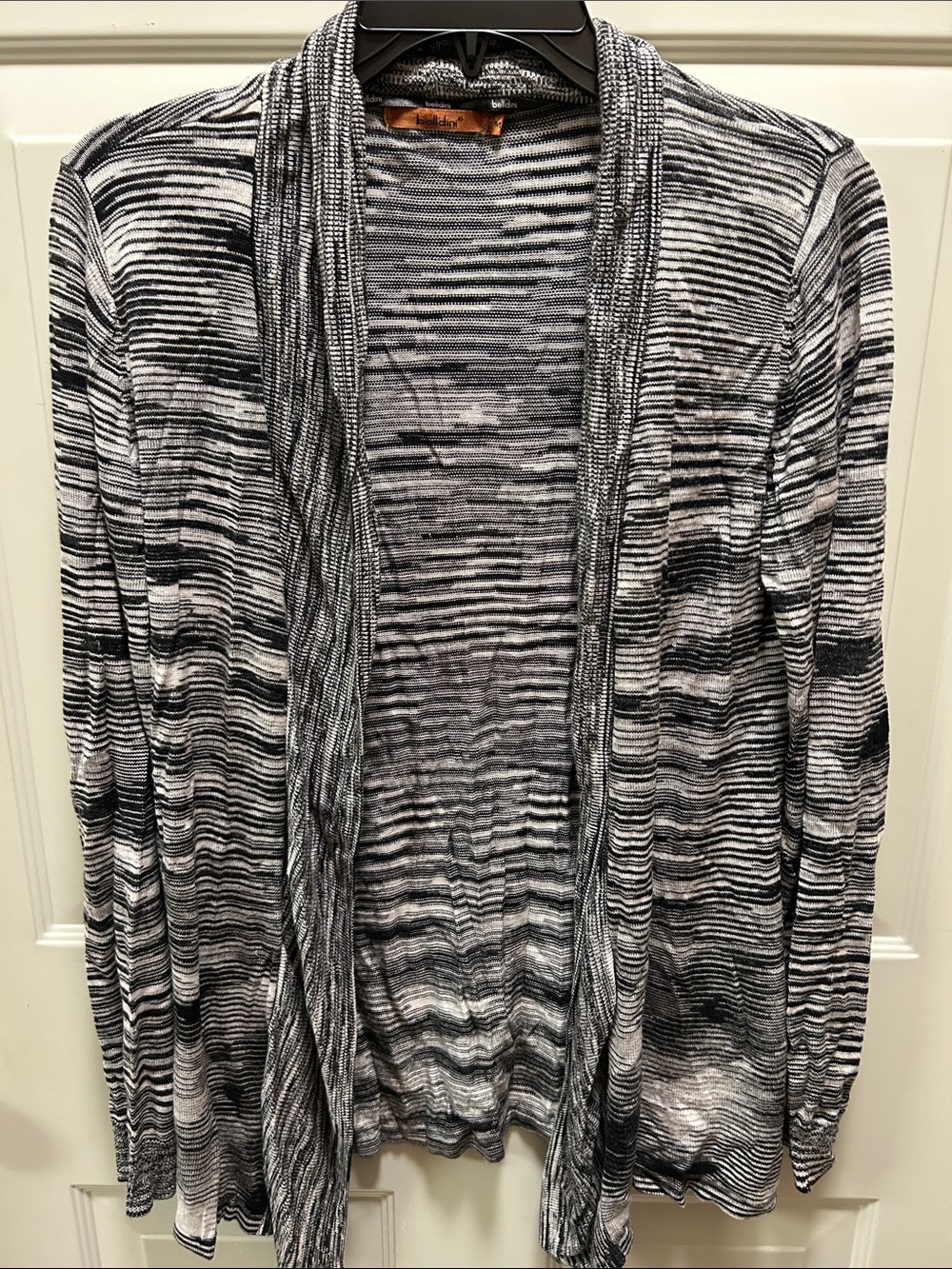 Belldini Black & Gray Striped Open-Front Cardigan